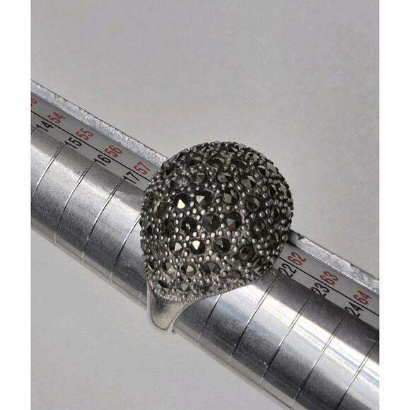 MARCASITE STONES DOME RING Semi-Circle Shape .925 STERLING SILVER Size 9 - Picture 1 of 6